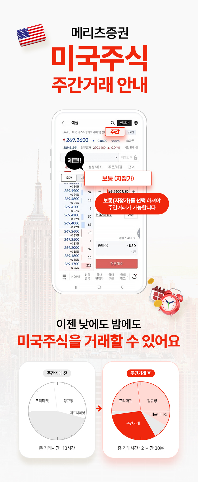 
            미국주식 주간거래 RE-OPEN 이벤트
            미국주식 거래, 밤 샐 필요 있나요?
            낮에도 밤에도
            내가 편한 시간에 거래!
            이벤트 기간 2025.11.17~2025.12.31
            대상 메리츠증권 계좌 보유 고객
          