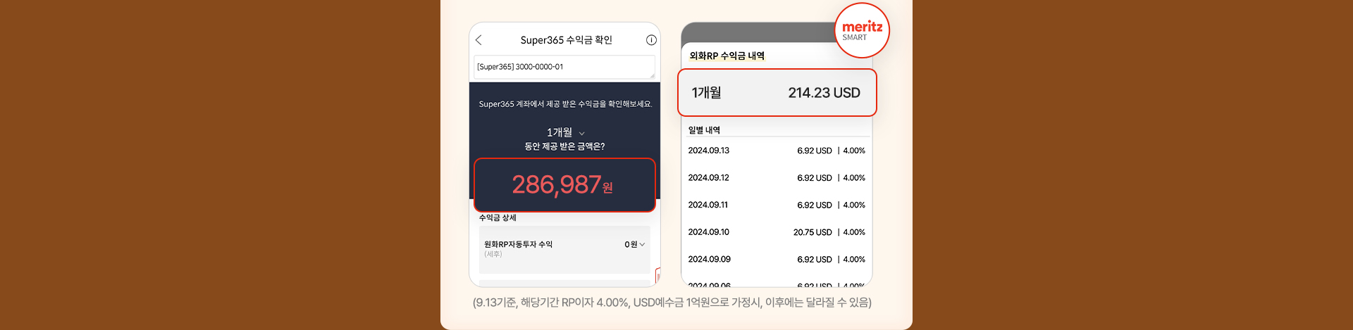 (9,13기준 해당기간 RP이자 4.00%,USD예수금 1억원으로 가정시,이후에는 달라질 수 있음)