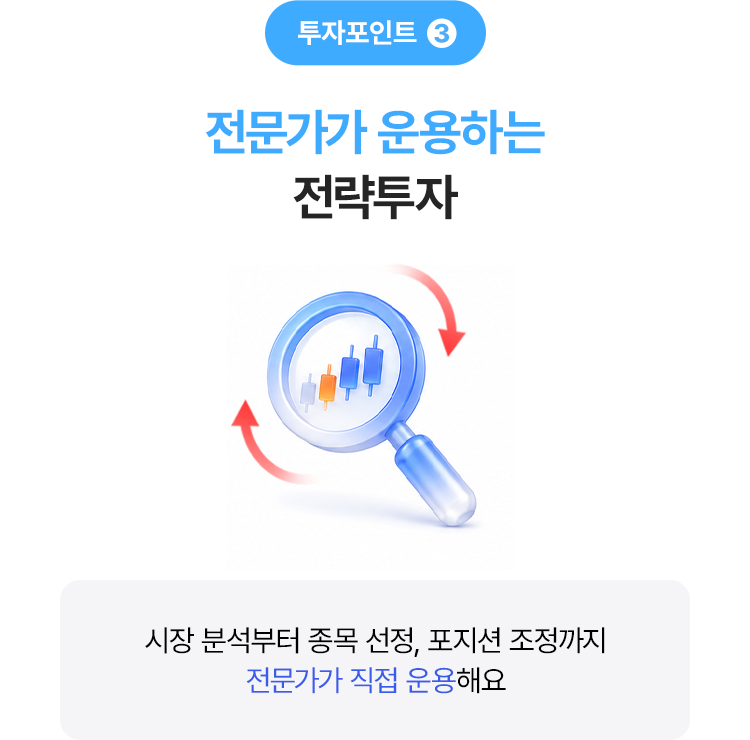 
            투자포인트 3 
            - 시장 분석부터 종목 선정, 포지션 조정까지 
            전문가가 직접 운용해요  
            