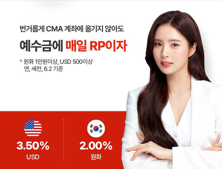 국내·미국 주식거래 시
유관기관 수수료 없는
0.0000 완전제로 
* 미 증권거래 위원회의 SEC Fee 면제 여부와 상관없이 0원 
* ~26년말, 매월 약정액 200억원까지
소수점 없는 제로 수수료 >

USD 환전 수수료
금액/시간 무관 0원
소수점 없는 제로 수수료 >

번거롭게 CMA 계좌에 옮기지 않아도
예수금에 매일 RP이자
* 원화 1만원이상, USD 500이상 연, 세전, 6.2 기준
소수점 없는 제로 수수료 >
미국 3.50% USD
국내 2.00% 원화


슈퍼 365~ 제로 제로 제로
슈퍼365 계좌개설 이벤트
슈퍼365 계좌 최초 개설하면 추첨을 통해 506 분께 선물 증정!
이벤트 기간 : 6.23~7.31 / 당첨자 발표 : 8.8
1등(1명) 아이패드 프로 11
2등(2명) 애플워치10
3등(3명) LG시네빔
4등(500명) 스벅 아메리카노
이벤트 경품 중 스타벅스 아메리카노는 기프티쇼 모바일 쿠폰으로 지급됩니다
슈퍼365 계좌 개설 하기 >
이벤트 신청하기 >